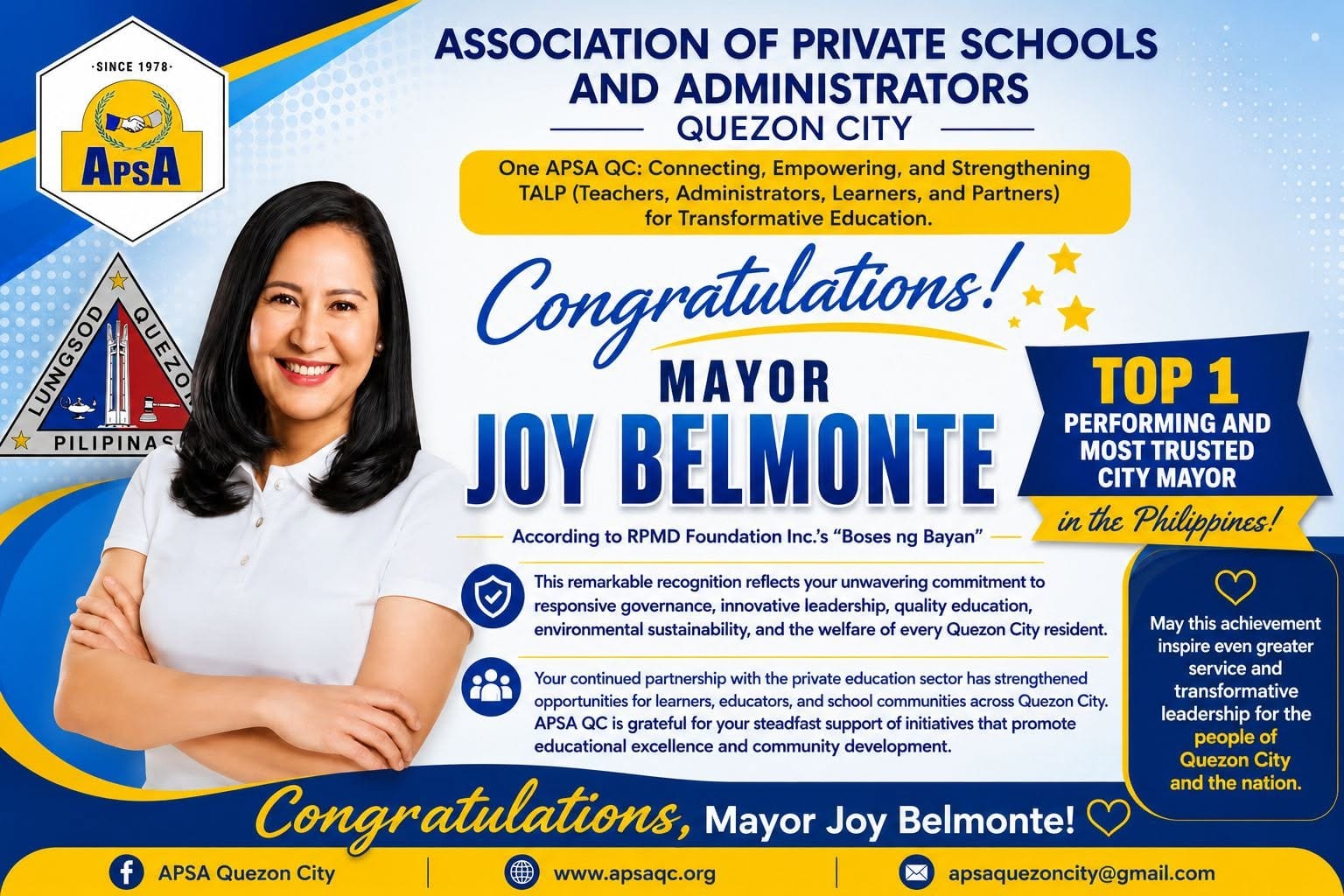Congratulations Mayor Joy!
